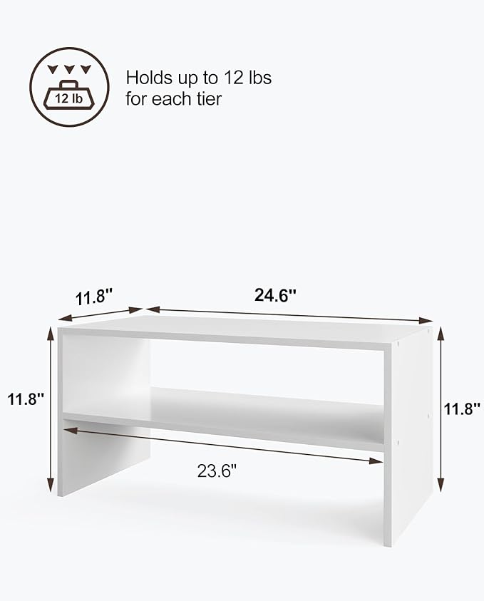 2-Tier Stackable White Shoe Rack, Wooden 2-Shelf Shoe Organizer Freestanding Shoe Storage Stand for 6-9 Pairs, Perfect for Cl