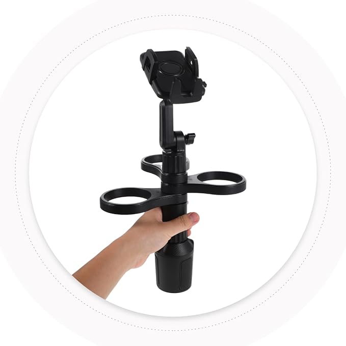 SOIMISS Car Cup Holder Expander with Detachable Tray, 3-in-1 Multifunctional Automotive Food Tray & Drink Holder Organizer with Phone Slot, Universal Fit for Large Bottles Mugs Snacks 360° Rotating