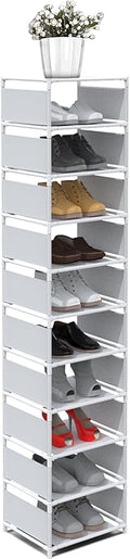 10 Tier Vertical Shoe Rack - White Narrow Shoe Rack for Closet & Entryway, Space Saving Tall Shoe Organizer for Small Spaces,
