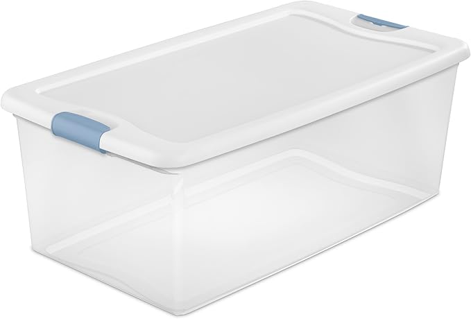 Sterilite 12-Pack Latching Box, Under Bed Storage Bins with Lids, Clear Plastic, 106 Quart - Heavy-Duty Organizing Containers