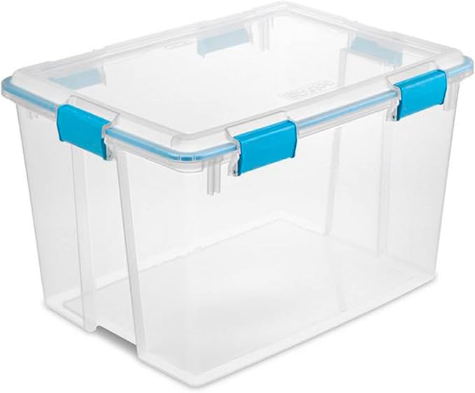 Sterilite 80 Qt Gasket Box, Stackable Storage Bin with Latching Lid and Tight Seal, Plastic Container to Organize Basement, C