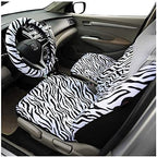 AUTOFAN Zebra Car Seat Covers for Full Set with 2 Seat Belt Pads & Universal 15 Inch Steering Wheel Cover Fit for Cars, Truck