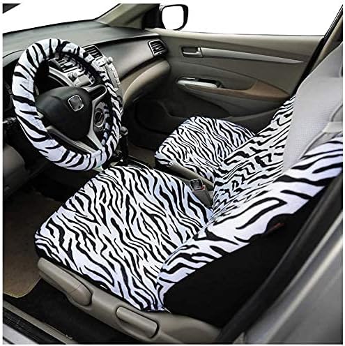 AUTOFAN Zebra Car Seat Covers for Full Set with 2 Seat Belt Pads & Universal 15 Inch Steering Wheel Cover Fit for Cars, Truck