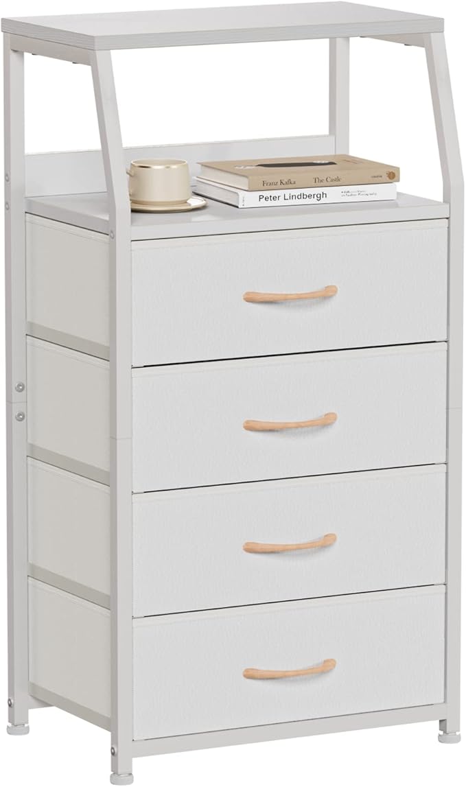 Furnulem Tall 4 Drawers Dresser, Vertical Storage Tower for Bedroom, Hallway, Entryway, Nursery, Closet Organizer, Nightstand