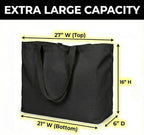 Extra Large Canvas Tote Bag - Big Reusable Grocery Shopping Heavy Duty Foldable