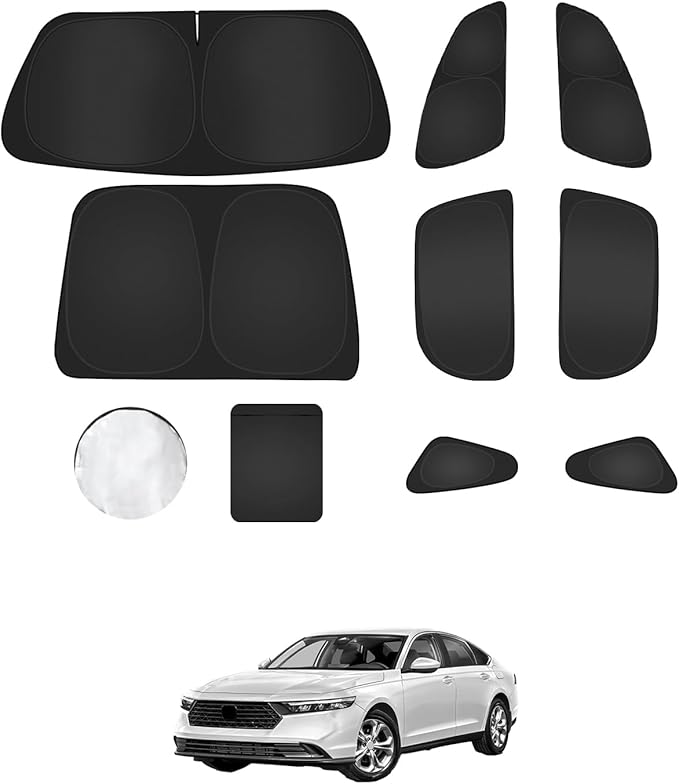 8PCS Window Shades for Honda Accord(2023-2025) Accessories – Full Coverage Sun Shade for Side Windows, Rear Triangular & Windshield – UV Protection & Privacy for Camping, Napping, Relaxing