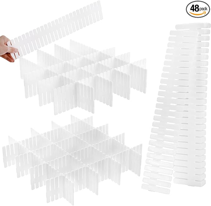 Foraineam 48Pcs Drawer Dividers, Adjustable DIY Grid Divider White Storage Organizer Separator, Socks Underwear Scarves Makeu