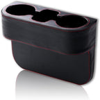 Car Cup Holder, Auto Front Seat Gap Interior Drink Organizer, Multifunctional Cup Drink Holders with PU Leather Cover, Gap Filler Storage Box Coin Bucket Console Side Pocket Key Wallet Holder (Black)