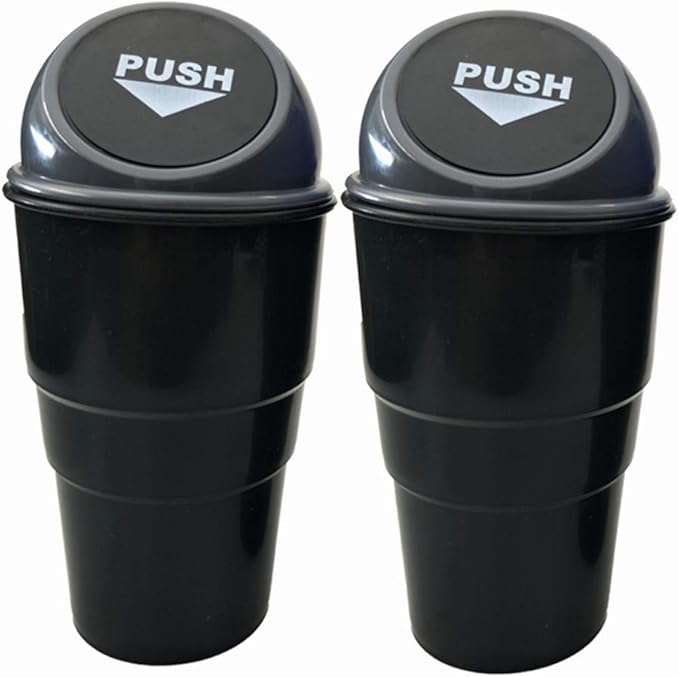 Car Trash Can with Lid, Automotive Cup Holder Mini Vehicle Garbage Can Trash Bin for Car Office Home Bedroom (Grey 2 Pack)