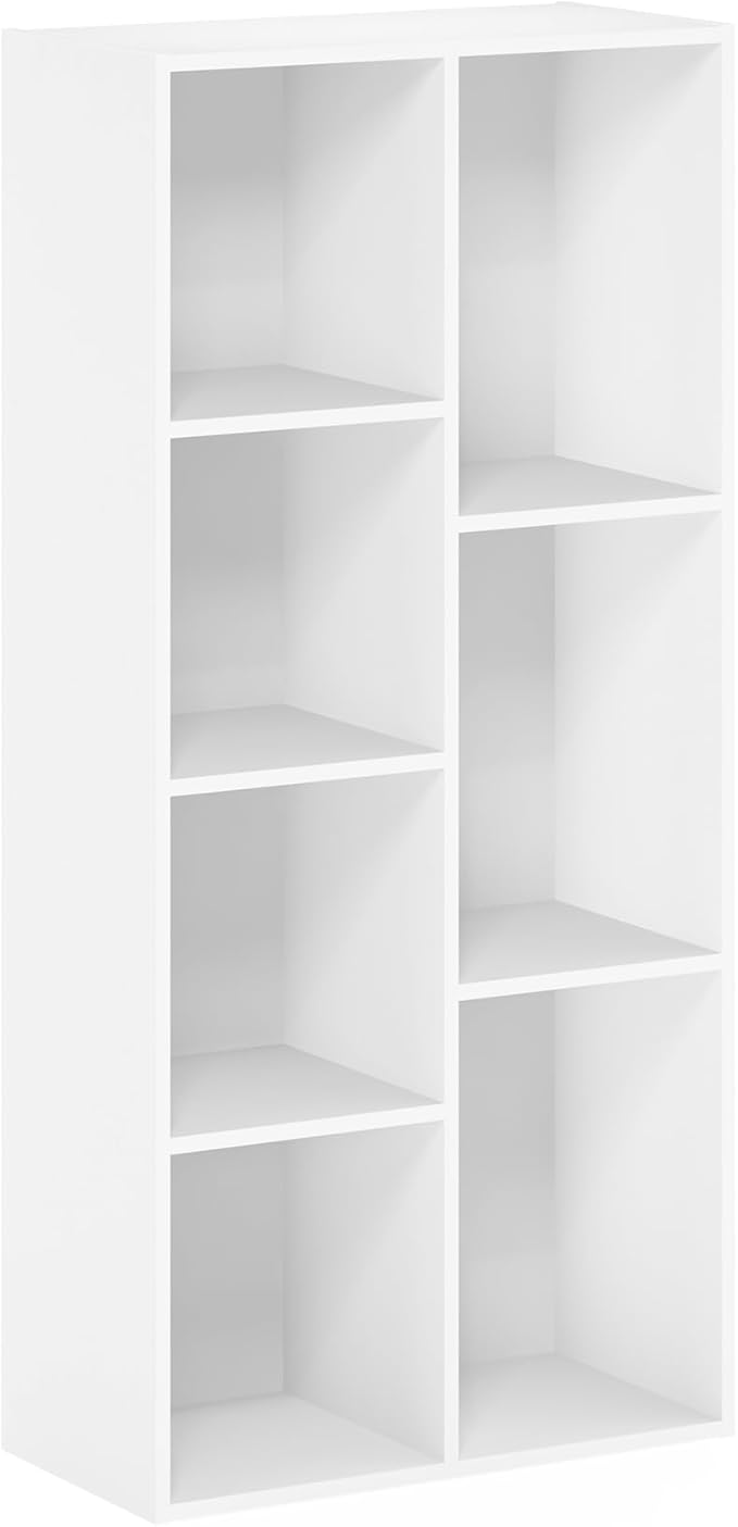 Furinno LUDER Book Shelf, 7-Cube Bookshelf, Bookcase with Open Shelves, 9.4 x 19.5 x 41.7, Easy Assembly, for Living Room, Be