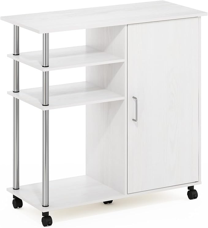 Furinno Helena Multipurpose Storage Cabinet/Shelves,Printer Stand with Lockable Wheels, Stainless Steel Tubes, White Oak/Chro