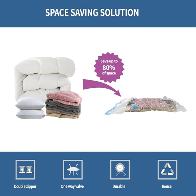 20 Pack Space Saver Vacuum Storage Bags for Clothing Travel, Vacuum Seal Compression Bags for Clothes, Packing, Luggage, Blan