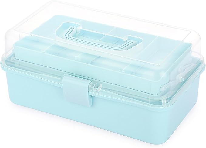 BTSKY 3-Layer Plastic Dividing Storage Box Craft Organizer and Storage with Adjustable Spacers Portable Handled Art Supply Or