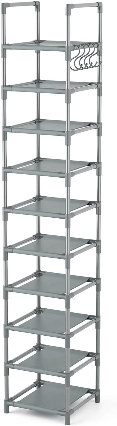 LANTEFUL Narrow Shoe Rack 10-Tier Tall Shoe Organizer Skinny Shoe Shelf Storage for 10-15 Pairs Shoe and Boot, Space Saving C