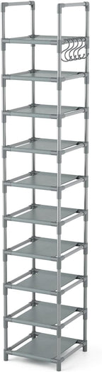 LANTEFUL Narrow Shoe Rack 10-Tier Tall Shoe Organizer Skinny Shoe Shelf Storage for 10-15 Pairs Shoe and Boot, Space Saving C