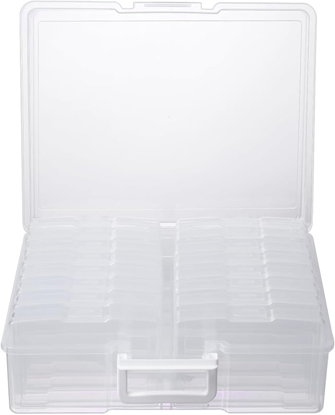 novelinks Transparent 4" x 6" Photo Cases and Clear Craft Keeper with Handle, 16 Inner Photo Organizers & Photo Storage Box, 