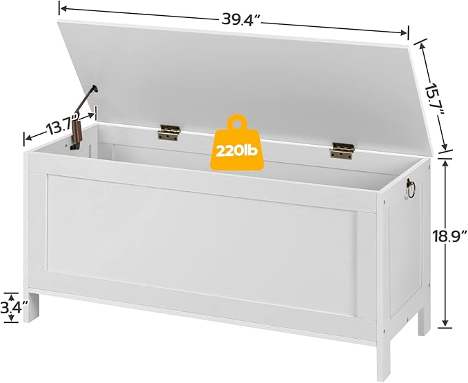 HOOBRO Toy Box, Retro Wooden Look Storage Chest with Safety Hinge, Entryway Storage Bench Supports 220 lb, 39.4 x 15.7 x 18.9