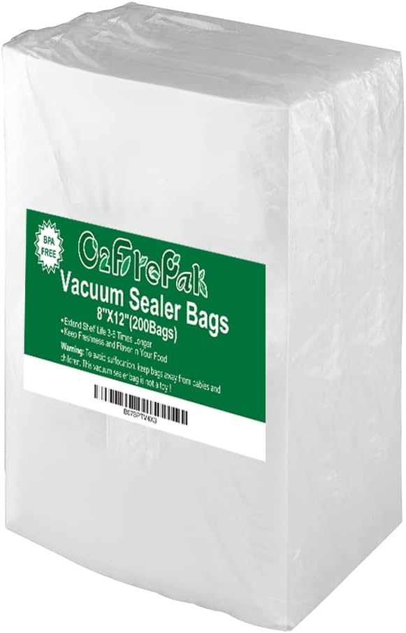 O2frepak 200 Quart Size 8" x 12" Vacuum Sealer Bags with BPA Free and Heavy Duty,Great for Food Storage Vaccume Sealer PreCut