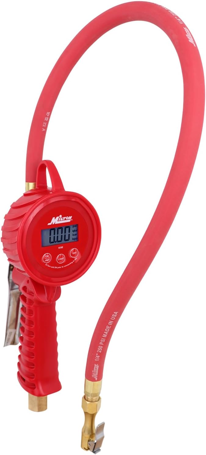 Milton 555e: Precision Digital Tire Inflator, Air Pressure Gauge, Grip-Head Air Chuck, 20" Hose, 1/4" Npt, W/Extreme ± 0.1& Accuracy, 10-120 Psi