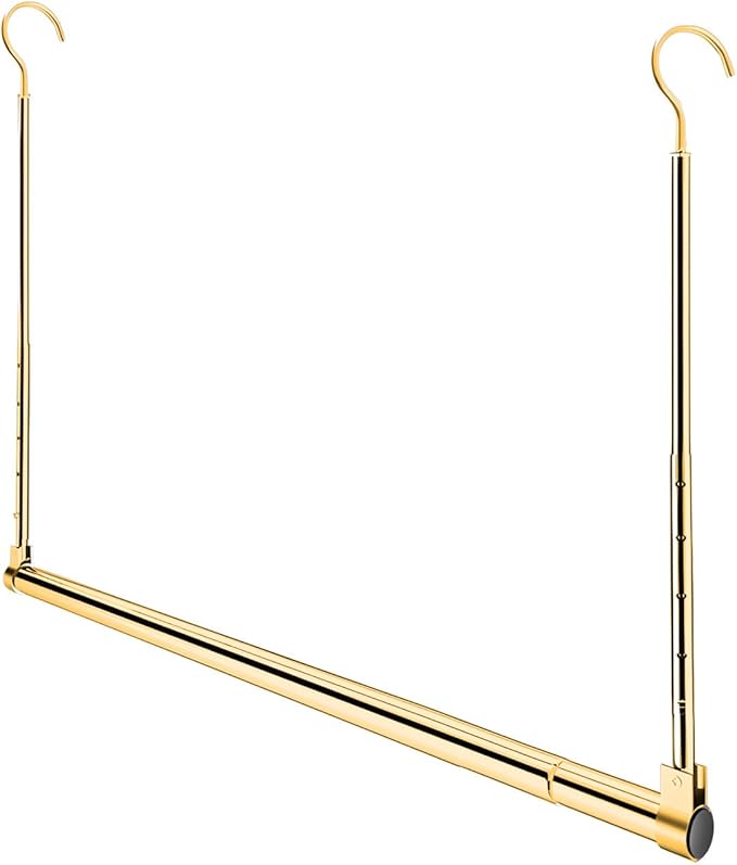 Adjustable Hanging Closet Rod, Extender Hanging Rod, Closet Hanging Organizer, Heavy Duty Closet Bar, Hanging Rod (Gold, 1 Pa