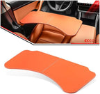 Leather Tray Table Folding Car Table Compatible with Tesla Model 3 Y – Multi-Use Dining Tray & Laptop Stand, Fits Front Driver & Passenger Seats,Orange