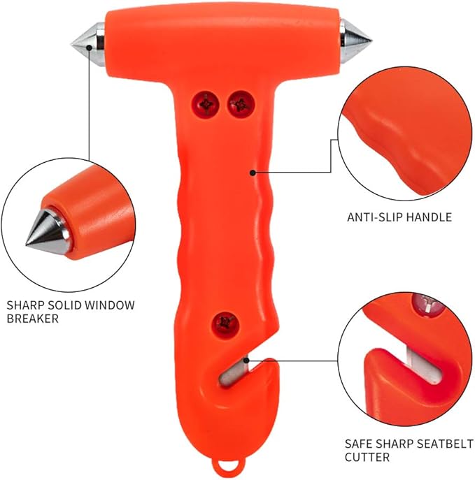 Car Safety Hammer 2-Pack, Auto Emergency Escape Hammer with Window Breaker and Seat Belt Cutter, Striking Red Emergency Escap