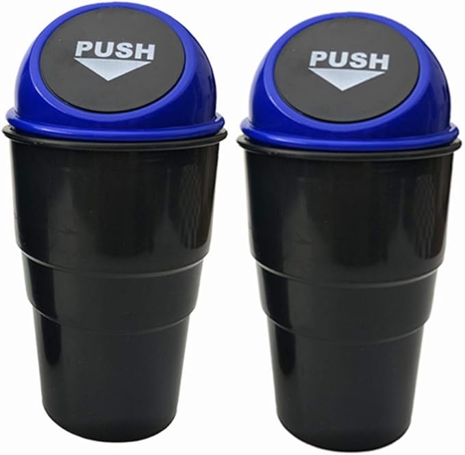 Car Trash Can with Lid, Automotive Cup Holder Mini Vehicle Garbage Can Trash Bin for Car Office Home Bedroom (Blue 2 Pack)