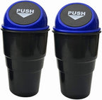 Car Trash Can with Lid, Automotive Cup Holder Mini Vehicle Garbage Can Trash Bin for Car Office Home Bedroom (Blue 2 Pack)