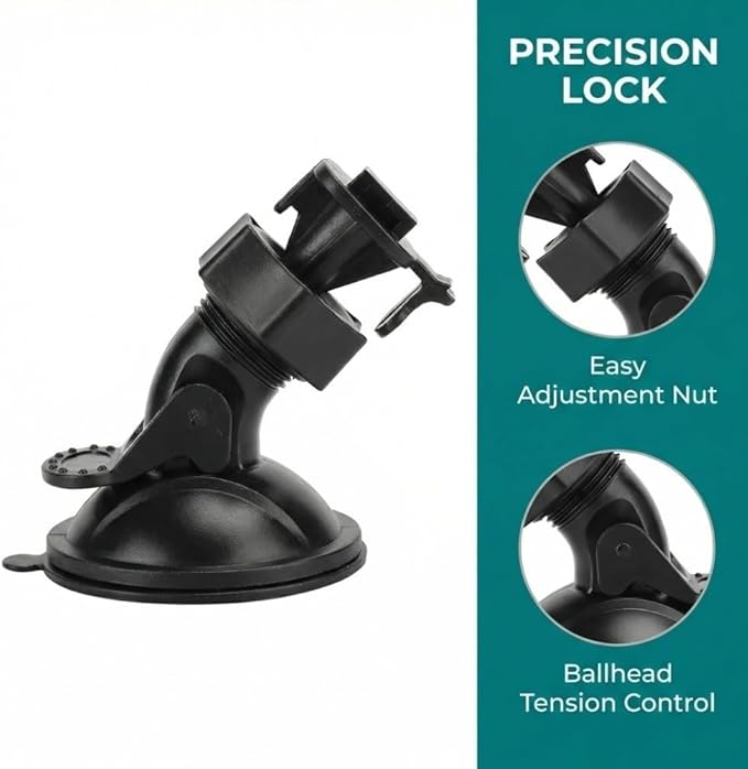 Universal Car Dash Cam Mount - Vacuum Suction Cup Holder with 4 Interchangeable Heads for GPS Navigation and Dashboard Recorder(Buckle w/Card Slot)