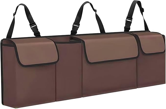 Car Trunk Organizer, Waterproof Backseat Hanging Large Storage with Adjustable Straps, Collapsible Cargo Bag with 4 Pockets,