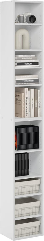 Furinno PASIR Book Shelf, 10-Tier Bookshelf, Bookcase with Open Shelf, 9.2 x 11.8 x 78.7, for Living Room, Bedroom, Home Offi