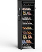 VTRIN Vertical Narrow Shoe Rack Organizer 10 Tier Tall Shoe Shelf Holds 20-22 Pairs with Non-Woven Dustproof Cover for Closet