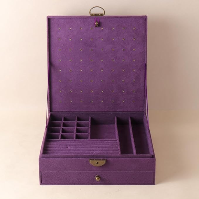 Women Jewelry Box Lockable 3 Layers Large Jewelry Organizer Storage Case for Earrings Necklaces Rings Bracelets,Green Display