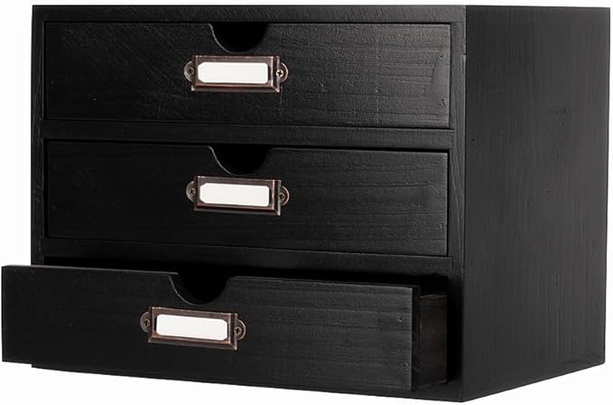 Wooden Storage Box Rustic Desktop Organizer with 3 Drawers Office Desk Accessories Shelf Small Craft Storage Containers Apoth
