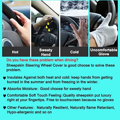 Soft Fluffy Plush Sheepskin Car Steering Wheel Cover, Fuzzy Fur Protector for Universal Car 14 1/2inch-15 1/2inch, Anti-Slip 