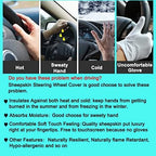 Soft Fluffy Plush Sheepskin Car Steering Wheel Cover, Fuzzy Fur Protector for Universal Car 14 1/2inch-15 1/2inch, Anti-Slip 