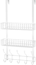 Coat Rack, Over The Door Hanger with Mesh Basket, Detachable Storage Shelf for Towels, Hats, Handbags, Coats (White-2 Baskets