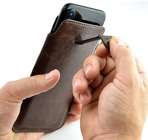 Dockem Provincial Wallet Sleeve for iPhone 11 Pro, XS, X (5.8 inch) – Vintage Vegan Leather Pouch Cover with 2 Card Holder Slots [Brown]