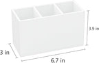 NIUBEE Acrylic Pen Holder 3 Compartments, White Pencil Organizer Cup for Countertop Desk Accessory Storage