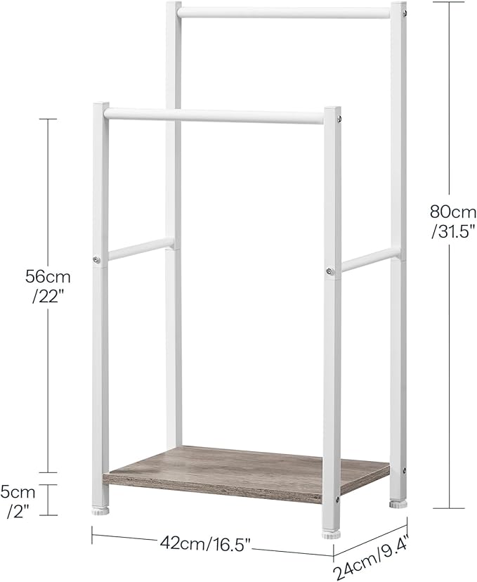 HOOBRO Free Standing Towel Rack for Bathroom, 2 Tier Blanket Rack, 16.5" L x 9.4" W x 31.5" H, Blanket Holder, Drying and Dis