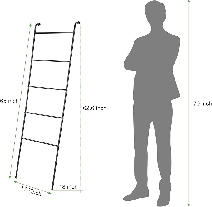 Towel Blanket Ladder Black Metal Blanket Ladder Holder Industrial 5 Tier Wall Leaning Ladder Rack for Bathroom Living Room La