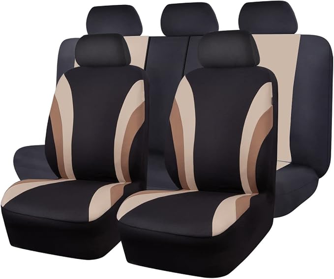 CAR PASS Line Rider Sporty Cloth 11PCS Universal Fit Car Seat Cover -100% Breathable with 5mm Composite Sponge Inside,Airbag 