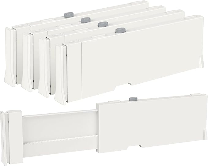 Vtopmart 4 Pack Drawer Dividers for Clothes, 4" High 11.3"-17" Adjustable Expandable Dresser Drawer Organizer, Plastic Drawer