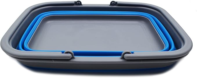 SAMMART 9.2L (2.37Gallon) Collapsible Tub with Handle - Portable Outdoor Picnic Basket/Crater - Foldable Shopping Bag - Space Saving Storage Container (1, Dark Grey/Blue)