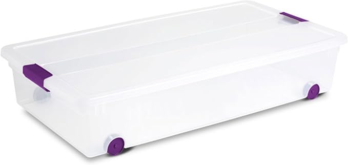 Sterilite 8-Pack 60 Quart ClearView Latch Box, Wheeled Underbed Organizer Bins with Latching Lids - Clear Plastic Organizatio