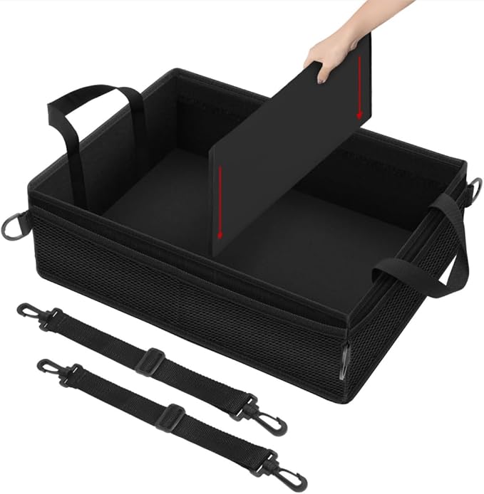 Under Seat Truck Organizer Storage Box with Removable Divider & 4 Storage Mesh Bag,Collapsible Trunk Organizer for Car, SUV,
