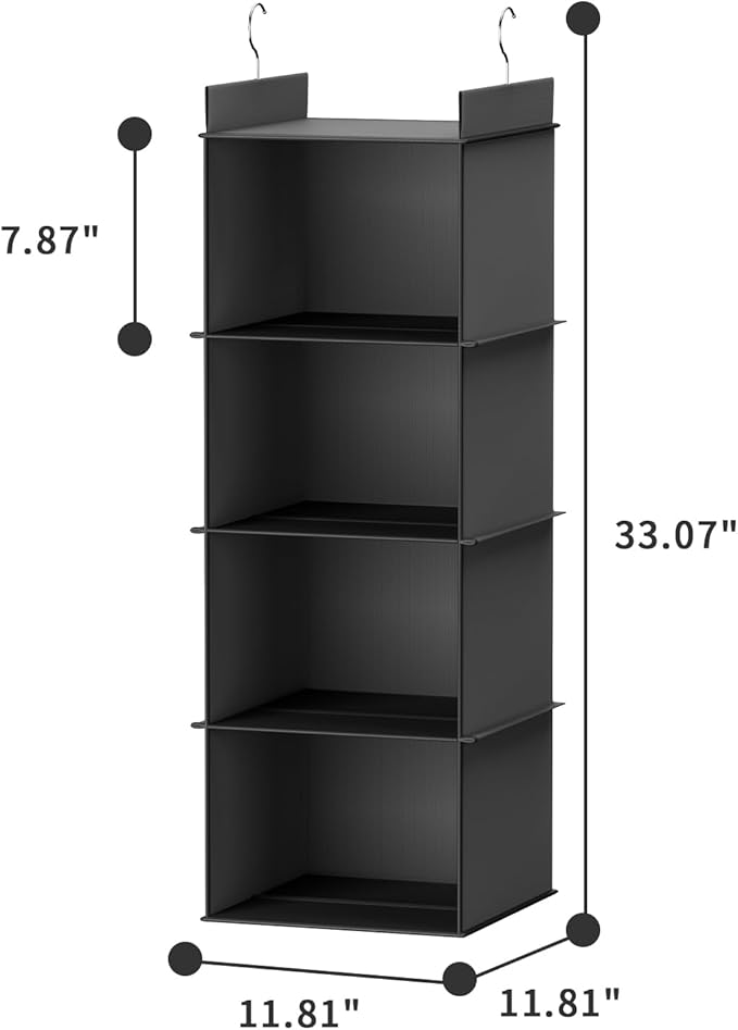 YOUDENOVA Hanging Closet Organizer, 4-Shelf Closet Hanging Shelves, Black