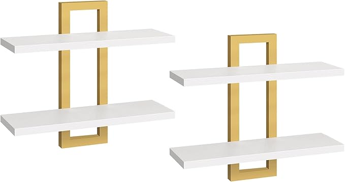 HOOBRO Floating Shelves, 15 Inch Wall Shelf Set of 2, Wall Mounted Storage Shelves 2-Tier, Hanging Bathroom Shelves, for Livi