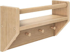 Max & Lily Wall Shelf with Pegs, 16 Inch Floating Bookshelf for Kids Room, Solid Wood Wall-Mounted Storage Shelf with Hooks f