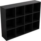 OSCHF 12-Cube Storage Shelf Bookcase - Wooden 3-Tier Floor Standing Open Bookshelf for Home and Office, Display Cabinet, Blac